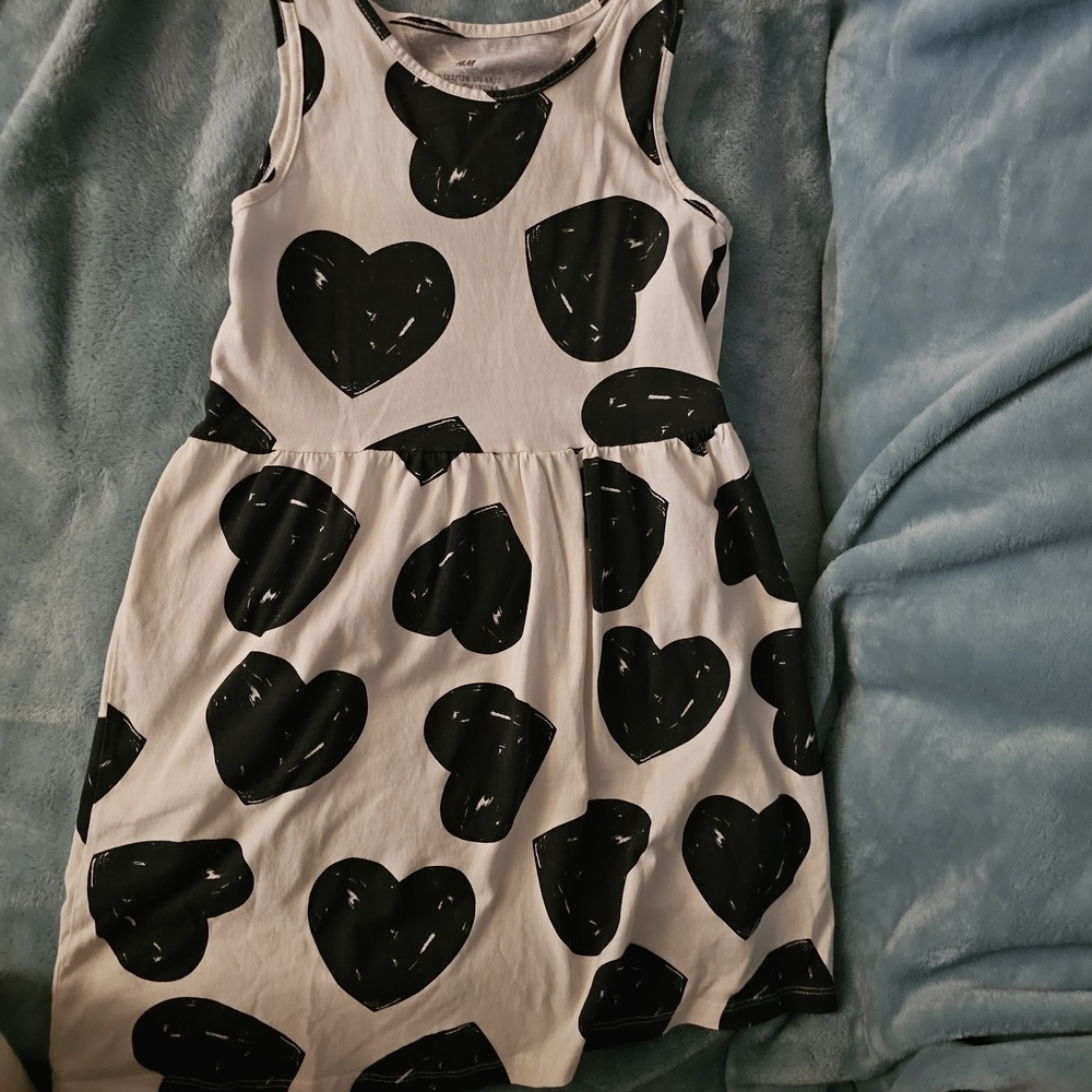Heart Patterned Kids Dress - Black and White